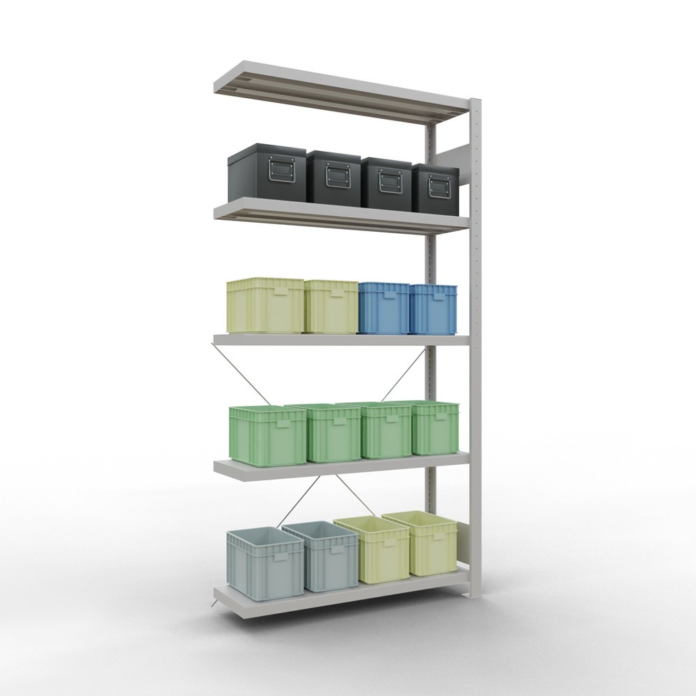 N° de l'image du produit 3 : Rayonnage à tablettes SCHULTE, système à emboîter, travée auxiliaire, charge par tablette 330 kg, gris clair, HxlxP 2000 x 1000 x 300 mm