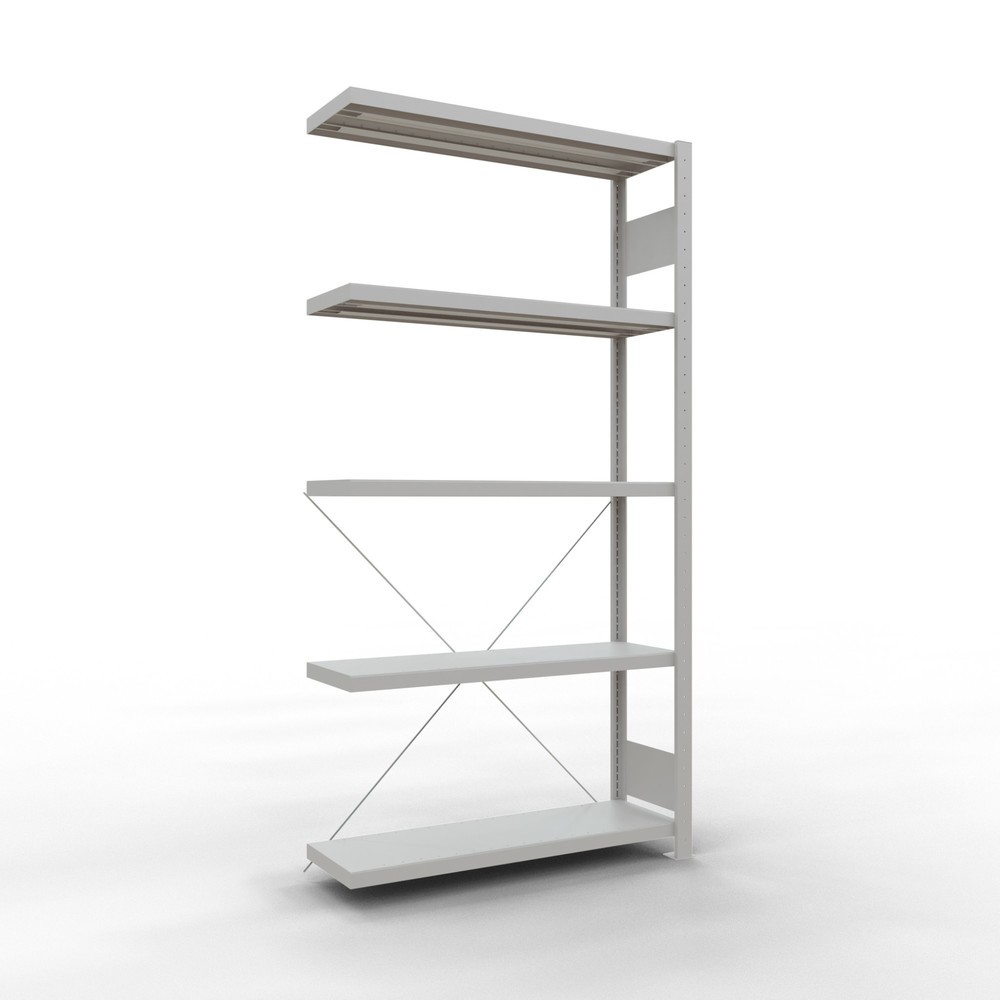 Illustration du produit: Rayonnage à tablettes SCHULTE, système à emboîter, travée auxiliaire, charge par tablette 330 kg, gris clair, HxlxP 2000 x 1000 x 300 mm