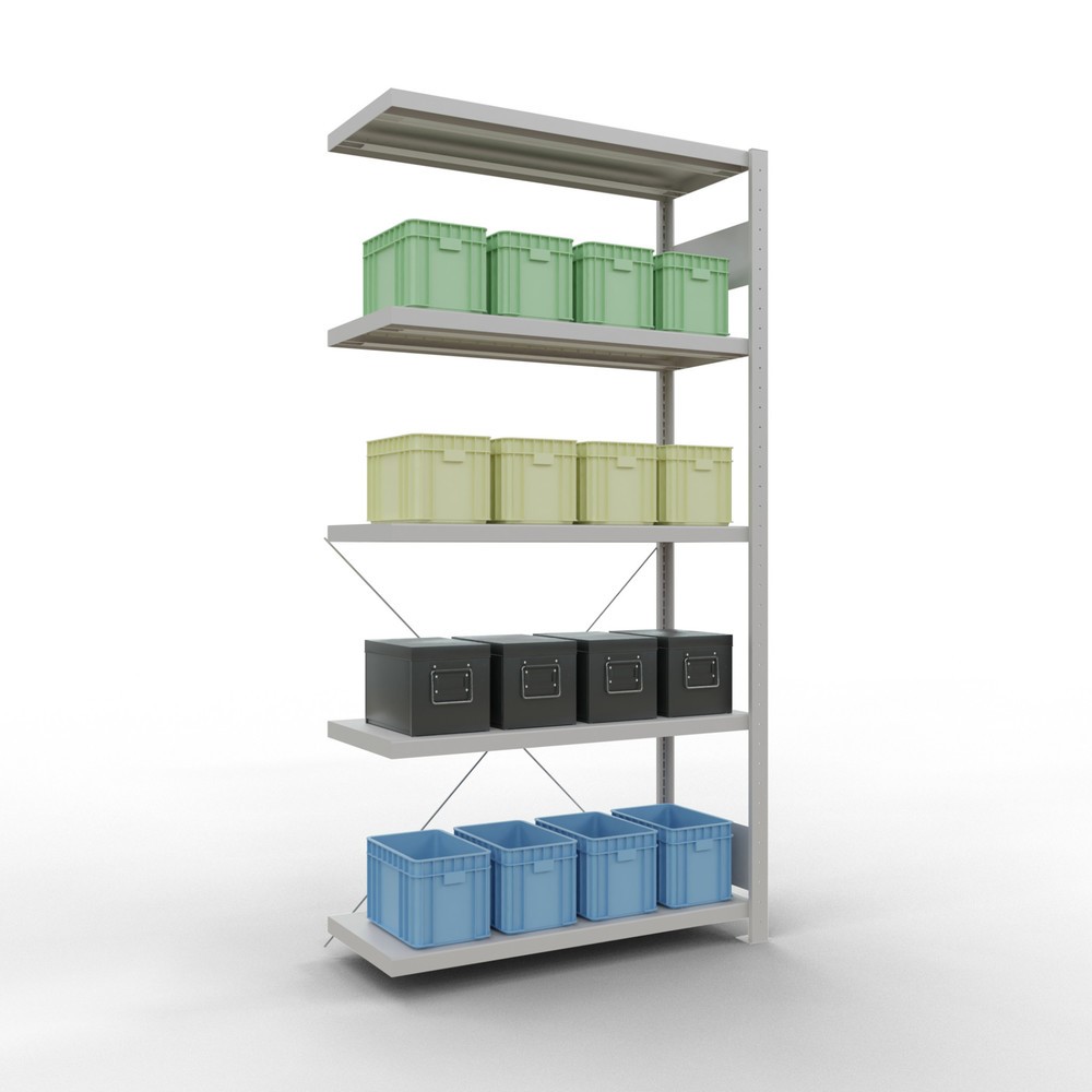 N° de l'image du produit 3 : Rayonnage à tablettes SCHULTE, système à emboîter, travée auxiliaire, charge par tablette 330 kg, gris clair, HxlxP 2000 x 1000 x 400 mm