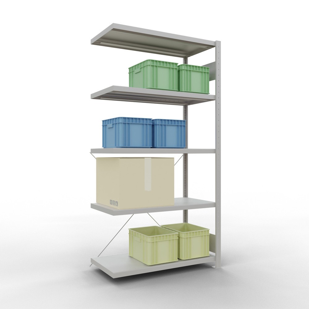 N° de l'image du produit 3 : Rayonnage à tablettes SCHULTE, système à emboîter, travée auxiliaire, charge par tablette 330 kg, gris clair, HxlxP 2000 x 1000 x 500 mm