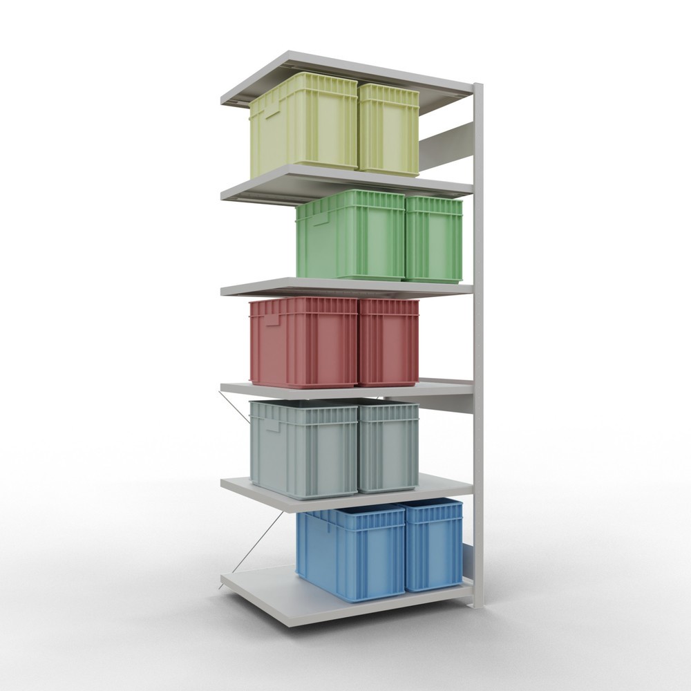 N° de l'image du produit 3 : Rayonnage à tablettes SCHULTE, système à emboîter, travée auxiliaire, charge par tablette 330 kg, gris clair, HxlxP 2500 x 1000 x 800 mm