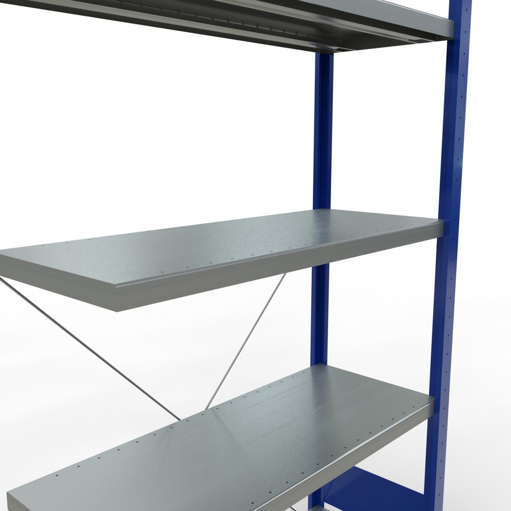 N° de l'image du produit 5 : Rayonnage à tablettes SCHULTE, montage par enfichage, travée auxiliaire, charge par tablette 330 kg, bleu gentiane/galvanisé, H x l x P 2000 x 1000 x 400 mm