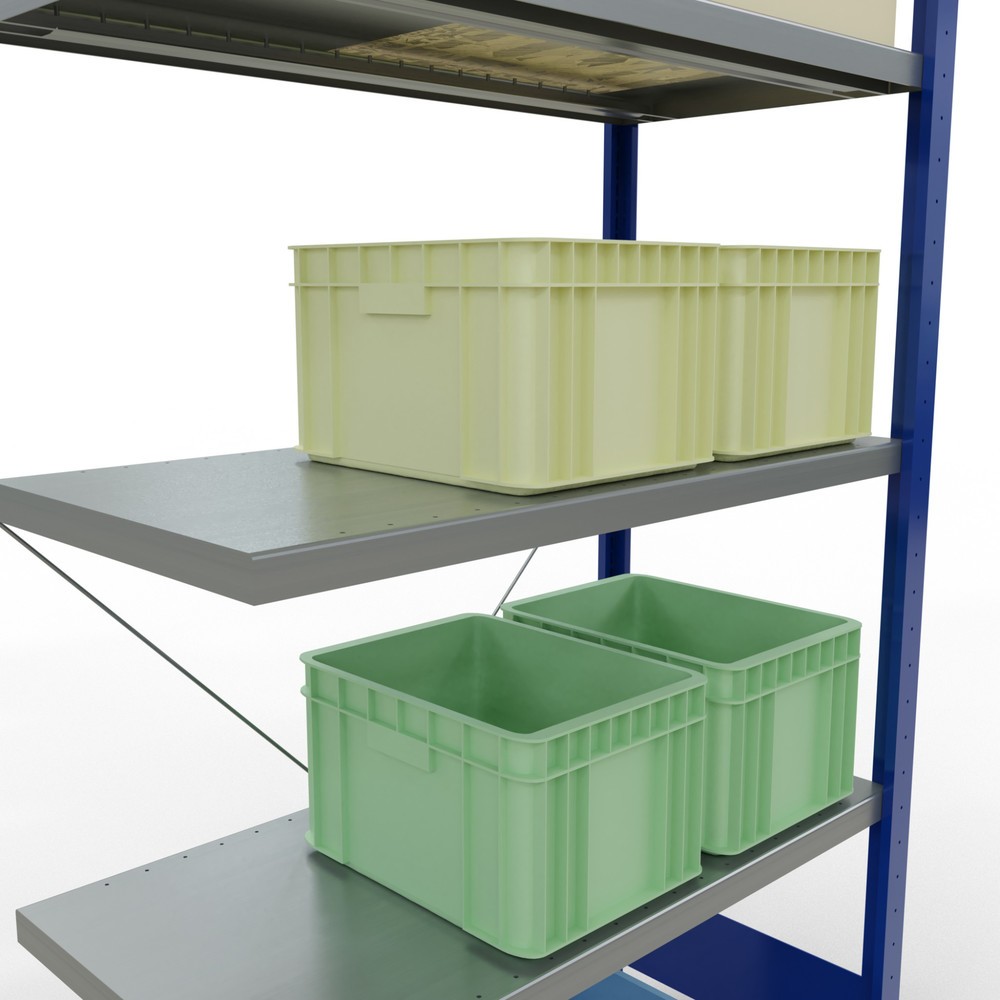 N° de l'image du produit 4 : Rayonnage à tablettes SCHULTE, montage par enfichage, travée auxiliaire, charge par tablette 330 kg, bleu gentiane/galvanisé, H x l x P 2000 x 1000 x 500 mm