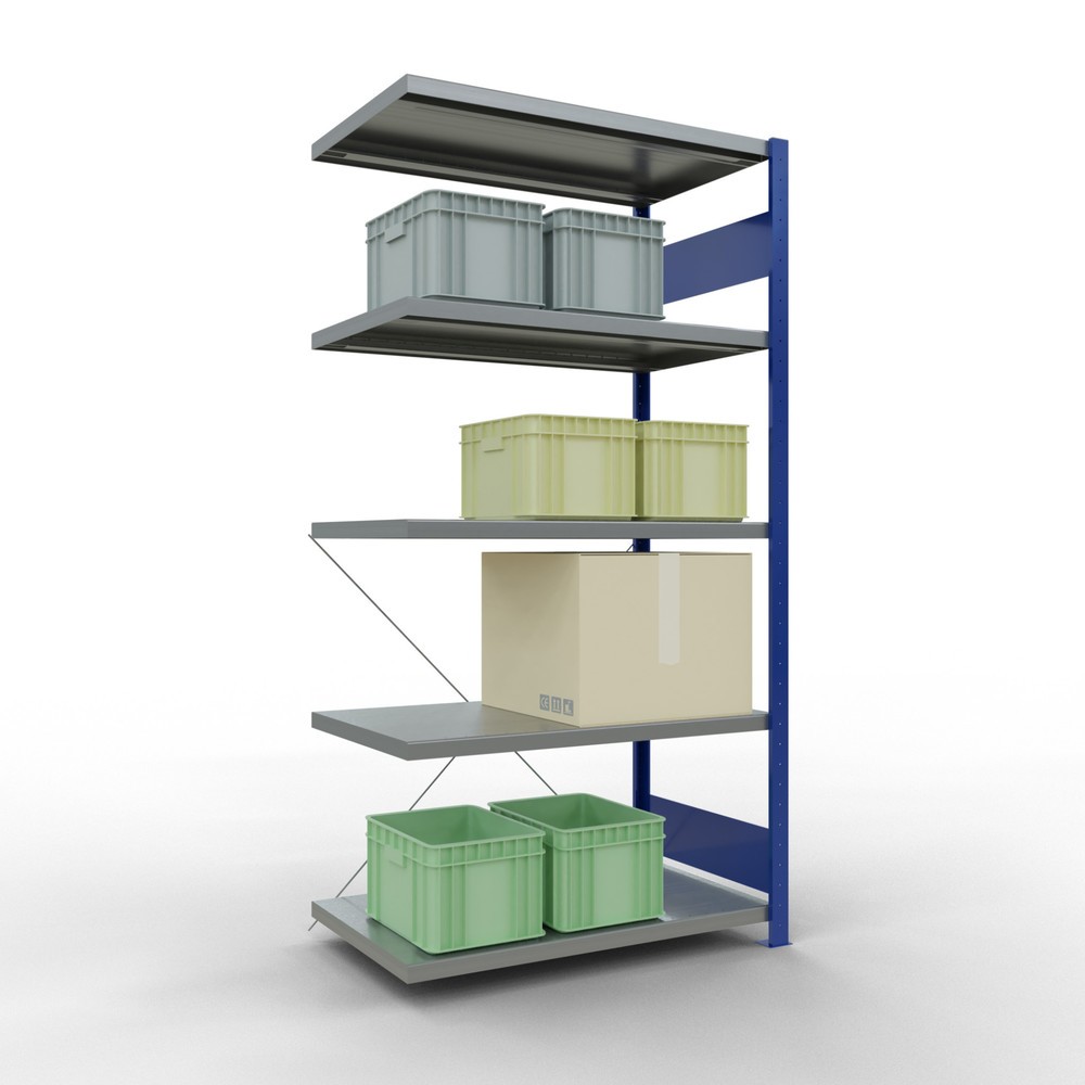 N° de l'image du produit 3 : Rayonnage à tablettes SCHULTE, montage par enfichage, travée auxiliaire, charge par tablette 330 kg, bleu gentiane/galvanisé, H x l x P 2000 x 1000 x 600 mm