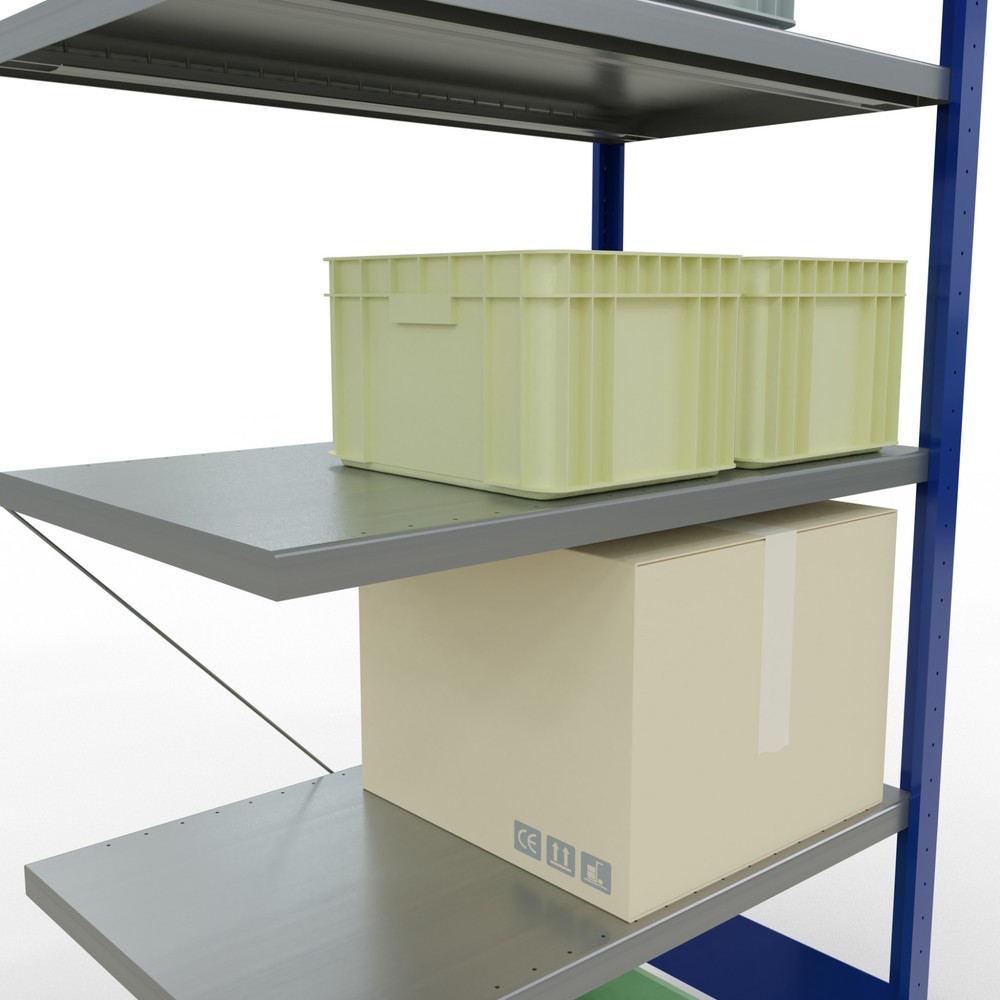 N° de l'image du produit 4 : Rayonnage à tablettes SCHULTE, montage par enfichage, travée auxiliaire, charge par tablette 330 kg, bleu gentiane/galvanisé, H x l x P 2000 x 1000 x 600 mm