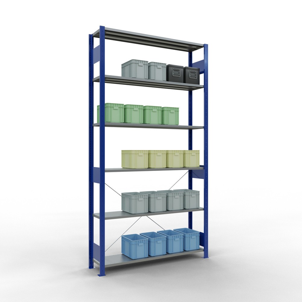 N° de l'image du produit 4 : SCHULTE Rayonnage à tablettes, bleu gentiane / galvanisé, charge par tablette 150 kg, HxlxP 2 500 x 1 360 x 336 mm