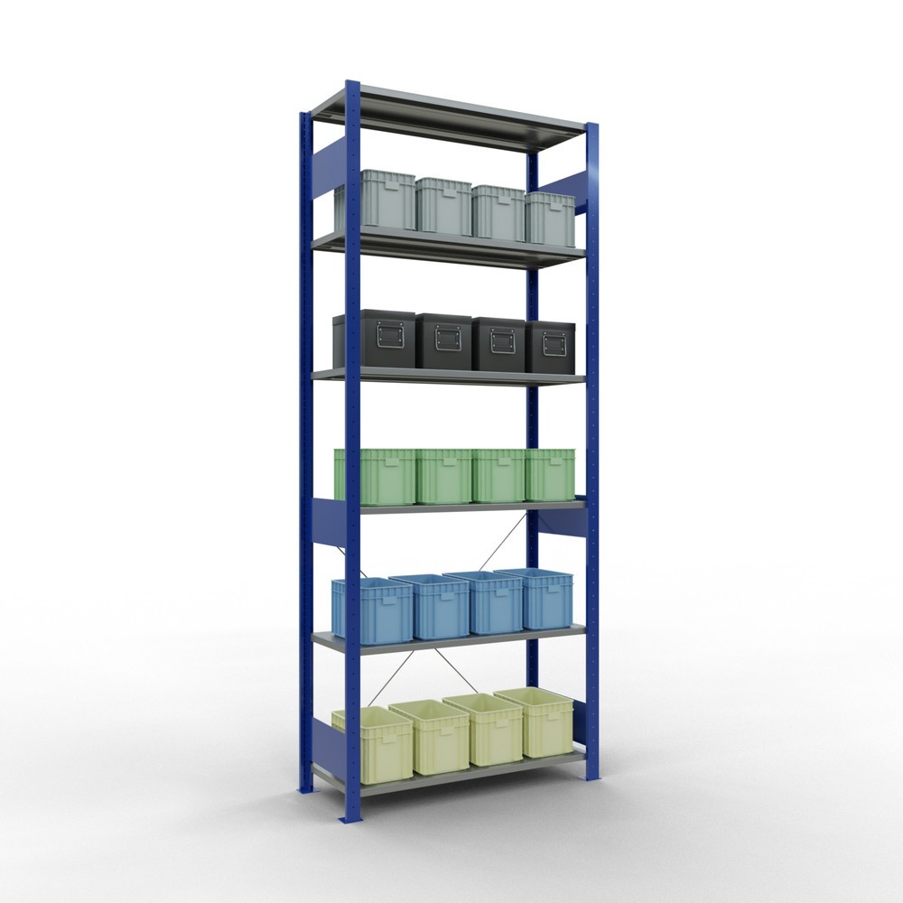 N° de l'image du produit 4 : SCHULTE Rayonnage à tablettes, bleu gentiane / galvanisé, charge par tablette 150 kg, HxlxP 2 500 x 1 060 x 436 mm