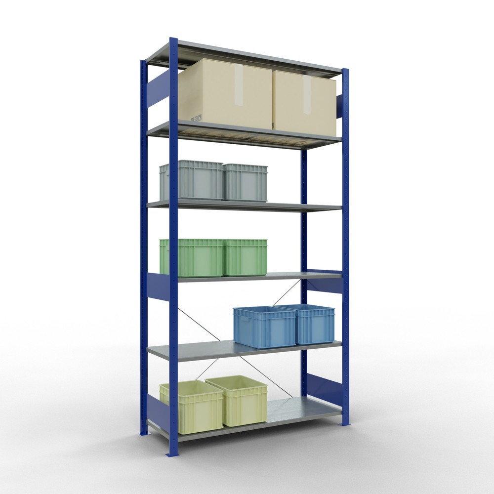 N° de l'image du produit 3 : SCHULTE Rayonnage à tablettes, bleu gentiane / galvanisé, charge par tablette 150 kg, HxlxP 2 500 x 1 360 x 536 mm