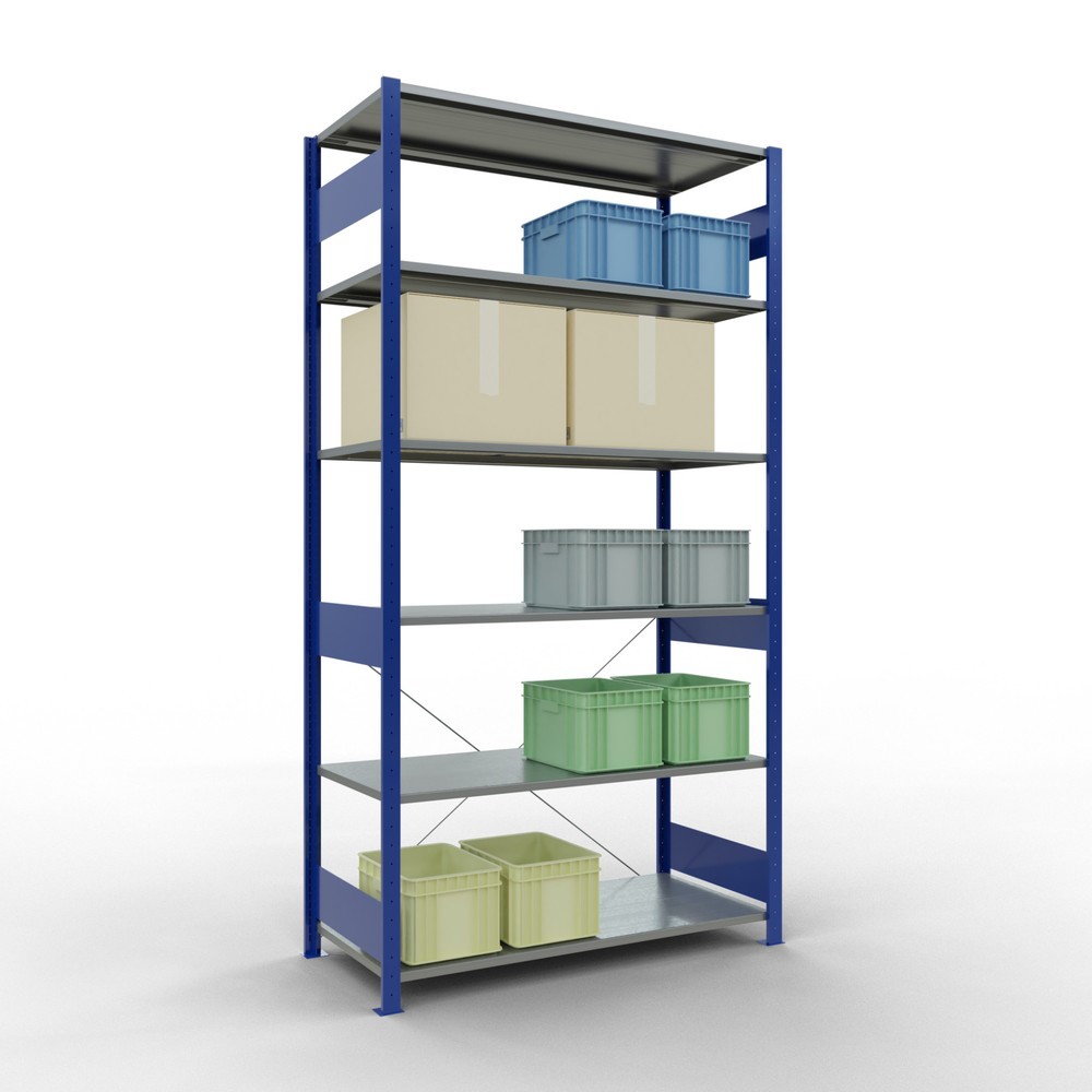 N° de l'image du produit 3 : SCHULTE Rayonnage à tablettes, bleu gentiane / galvanisé, charge par tablette 150 kg, HxlxP 2 500 x 1 360 x 636 mm