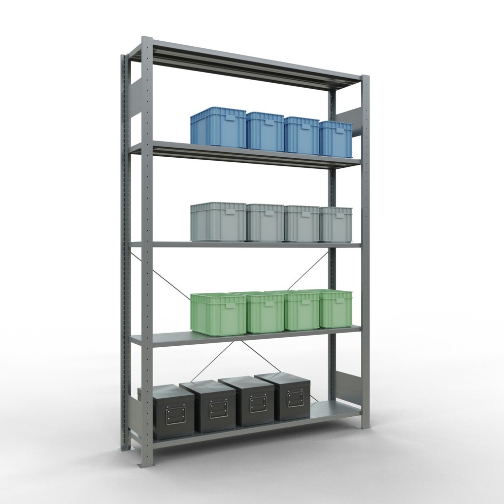 N° de l'image du produit 4 : SCHULTE Rayonnage à tablettes galvanisé avec 5 tablettes en tôle d’acier, charge par tablette 150 kg, HxlxP 2 000 x 1 360 x 336 mm