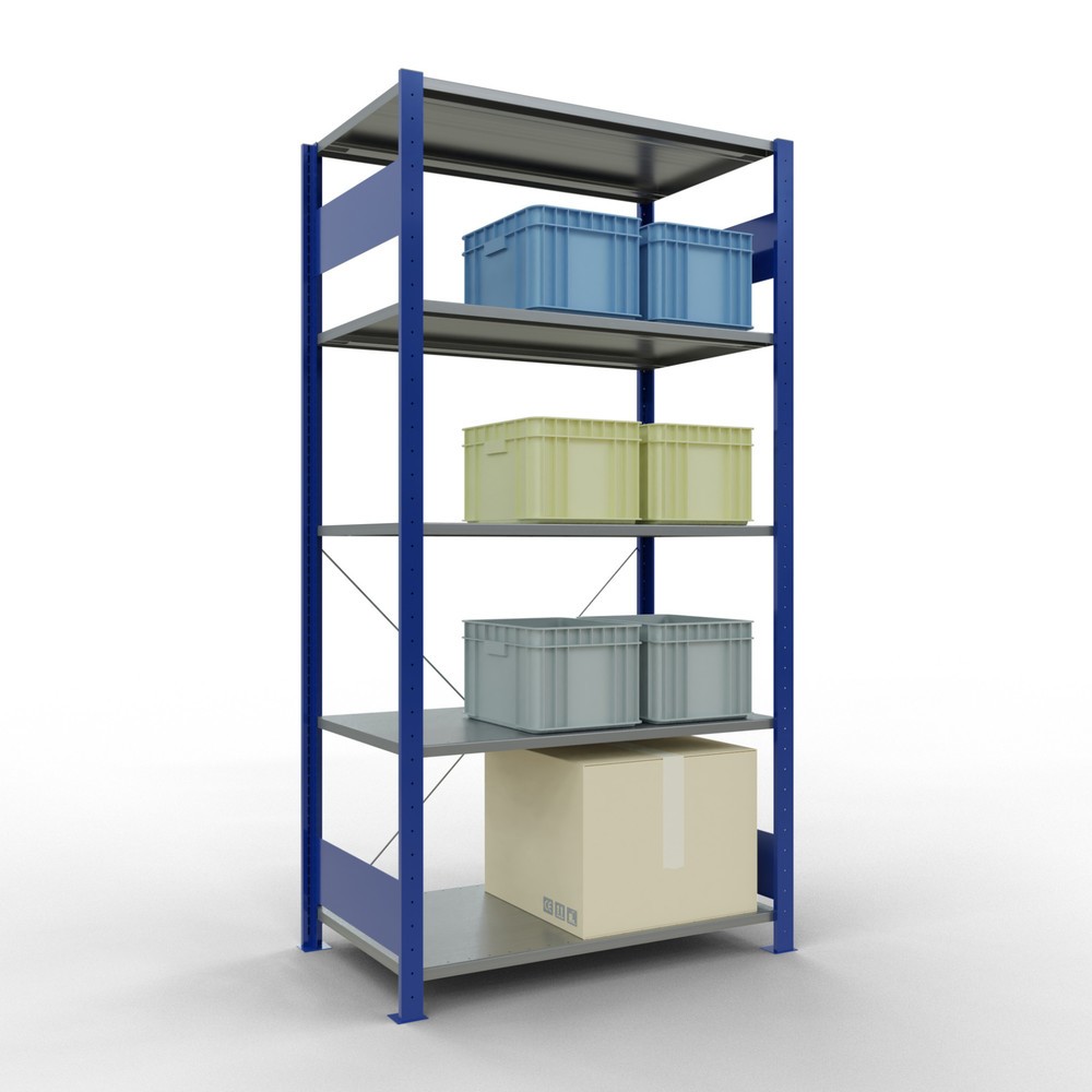 N° de l'image du produit 4 : SCHULTE Rayonnage à tablettes, bleu gentiane / galvanisé, avec 5 tablettes en tôle d’acier, charge par tablette 150 kg, HxlxP 2 000 x 1 060 x 636 mm