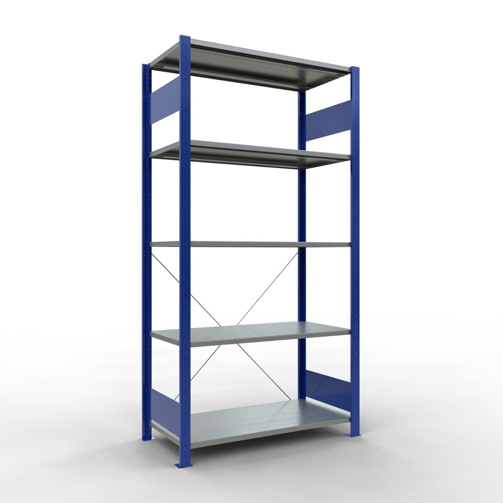 Illustration du produit: SCHULTE Rayonnage à tablettes, bleu gentiane / galvanisé, avec 5 tablettes en tôle d’acier, charge par tablette 150 kg, HxlxP 2 000 x 1 060 x 536 mm