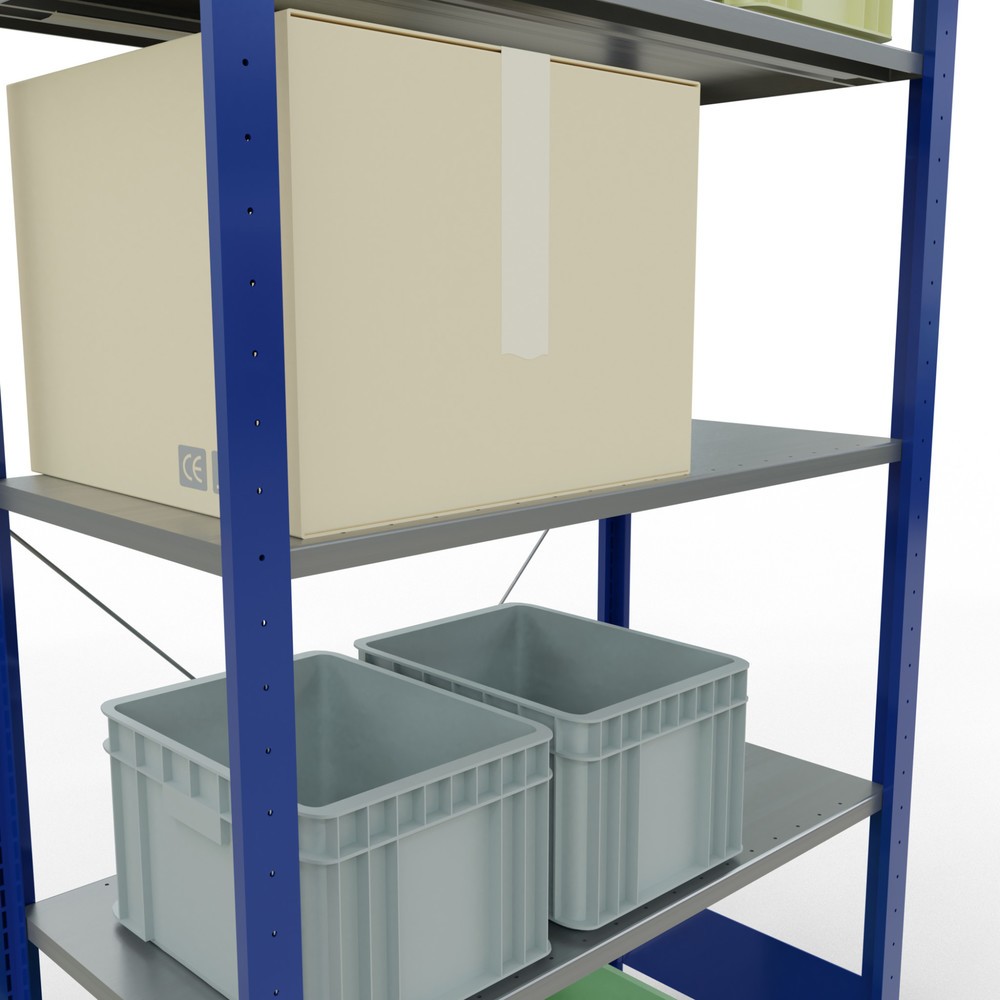 N° de l'image du produit 3 : SCHULTE Rayonnage à tablettes, bleu gentiane / galvanisé, avec 5 tablettes en tôle d’acier, charge par tablette 150 kg, HxlxP 2 000 x 1 060 x 536 mm