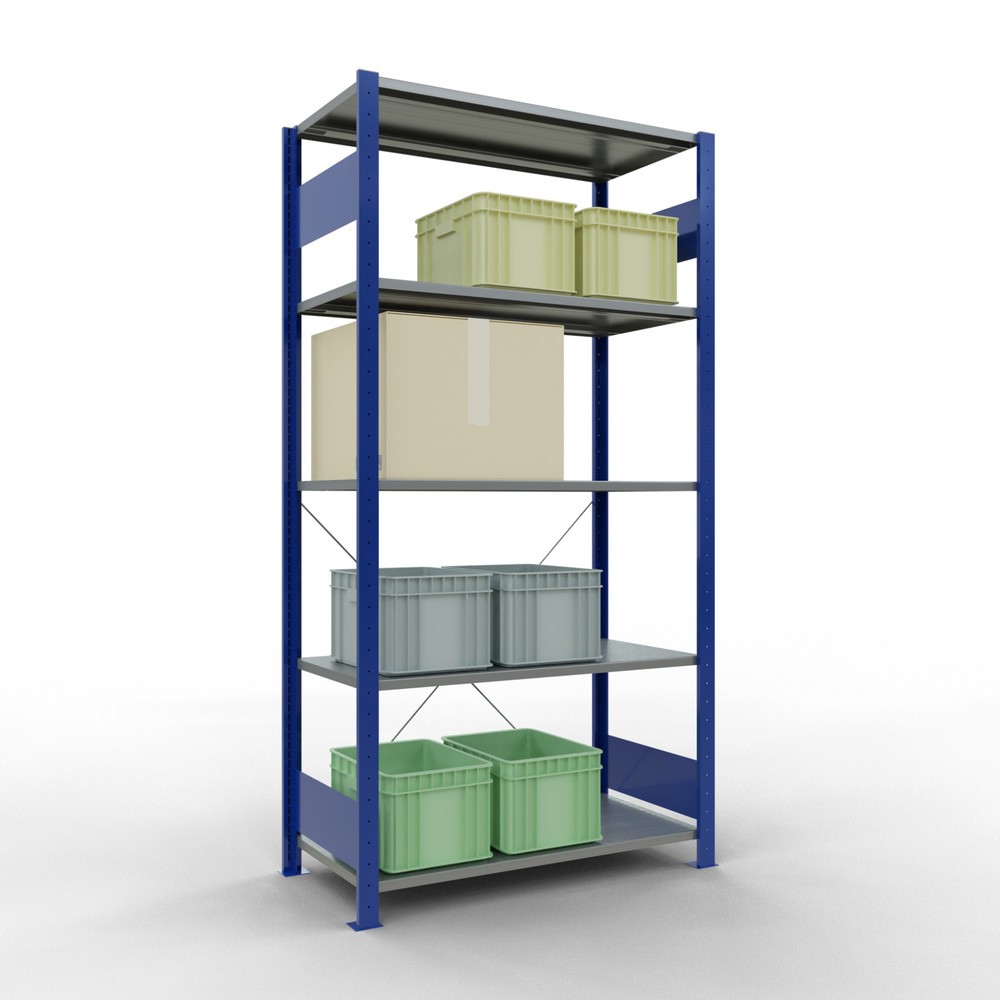 N° de l'image du produit 4 : SCHULTE Rayonnage à tablettes, bleu gentiane / galvanisé, avec 5 tablettes en tôle d’acier, charge par tablette 150 kg, HxlxP 2 000 x 1 060 x 536 mm