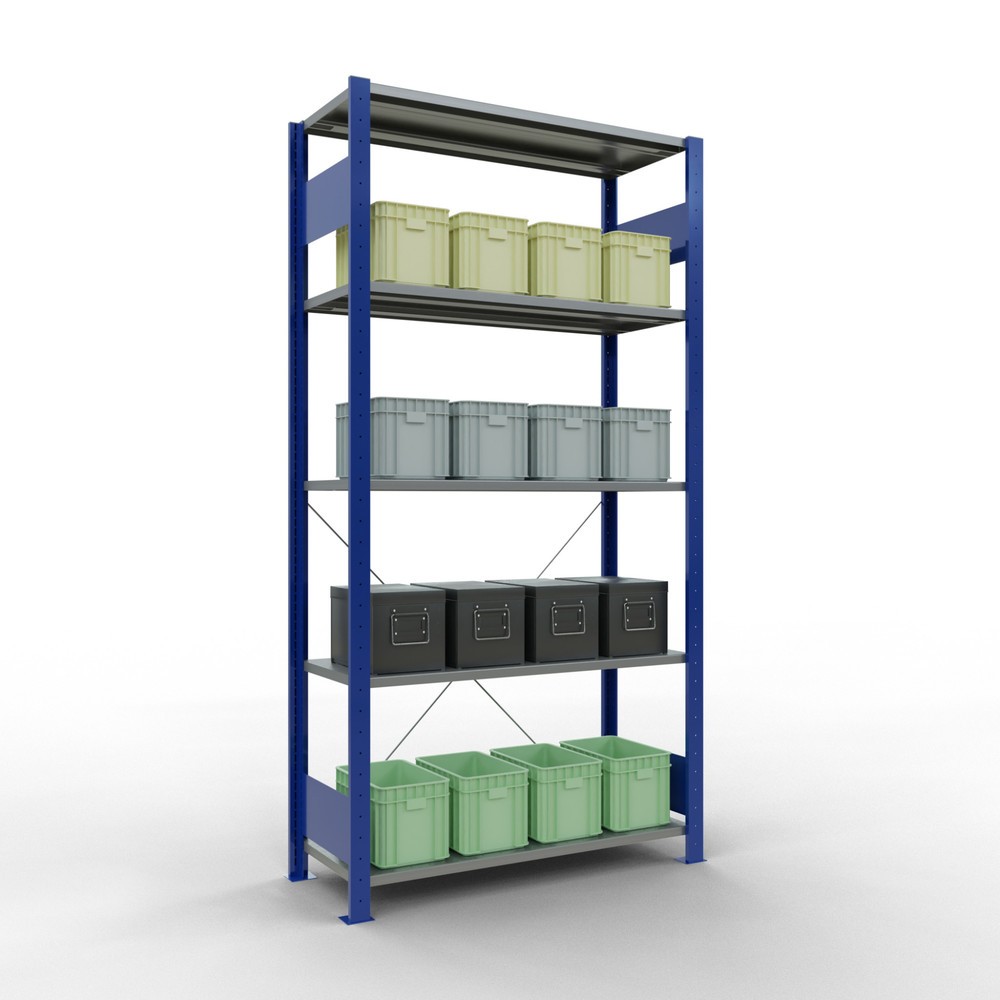 N° de l'image du produit 4 : SCHULTE Rayonnage à tablettes, bleu gentiane / galvanisé, avec 5 tablettes en tôle d’acier, charge par tablette 150 kg, HxlxP 2 000 x 1 060 x 436 mm