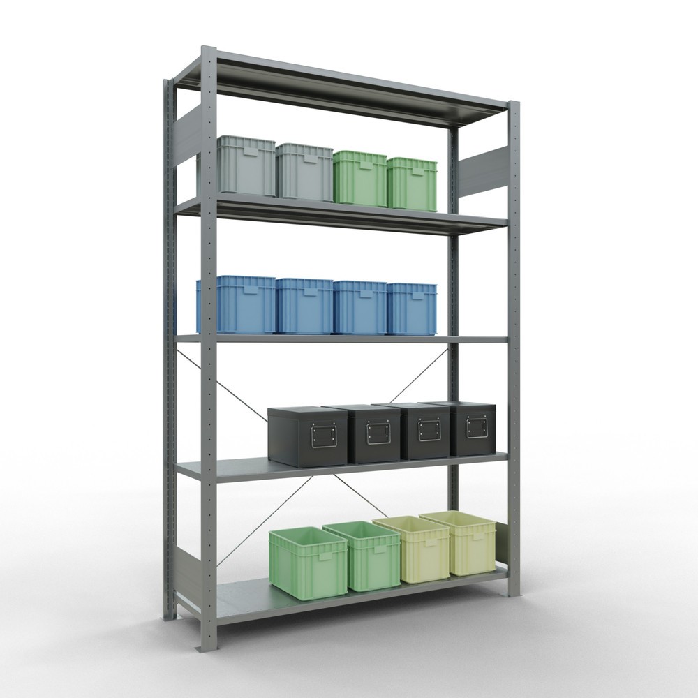 N° de l'image du produit 3 : SCHULTE Rayonnage à tablettes galvanisé avec 5 tablettes en tôle d’acier, charge par tablette 150 kg, HxlxP 2 000 x 1 360 x 436 mm