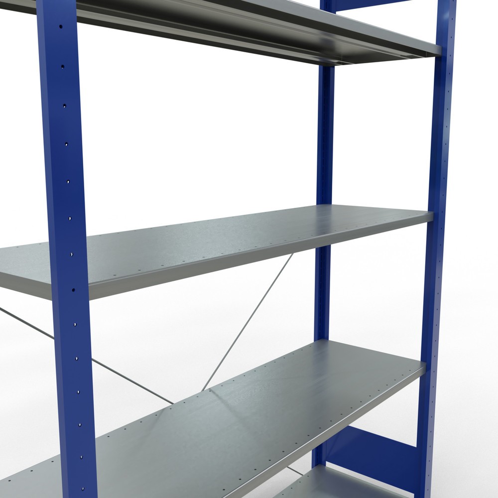 N° de l'image du produit 5 : SCHULTE Rayonnage à tablettes, bleu gentiane / galvanisé, avec 5 tablettes en tôle d’acier, charge par tablette 150 kg, HxlxP 2 000 x 1 360 x 436 mm