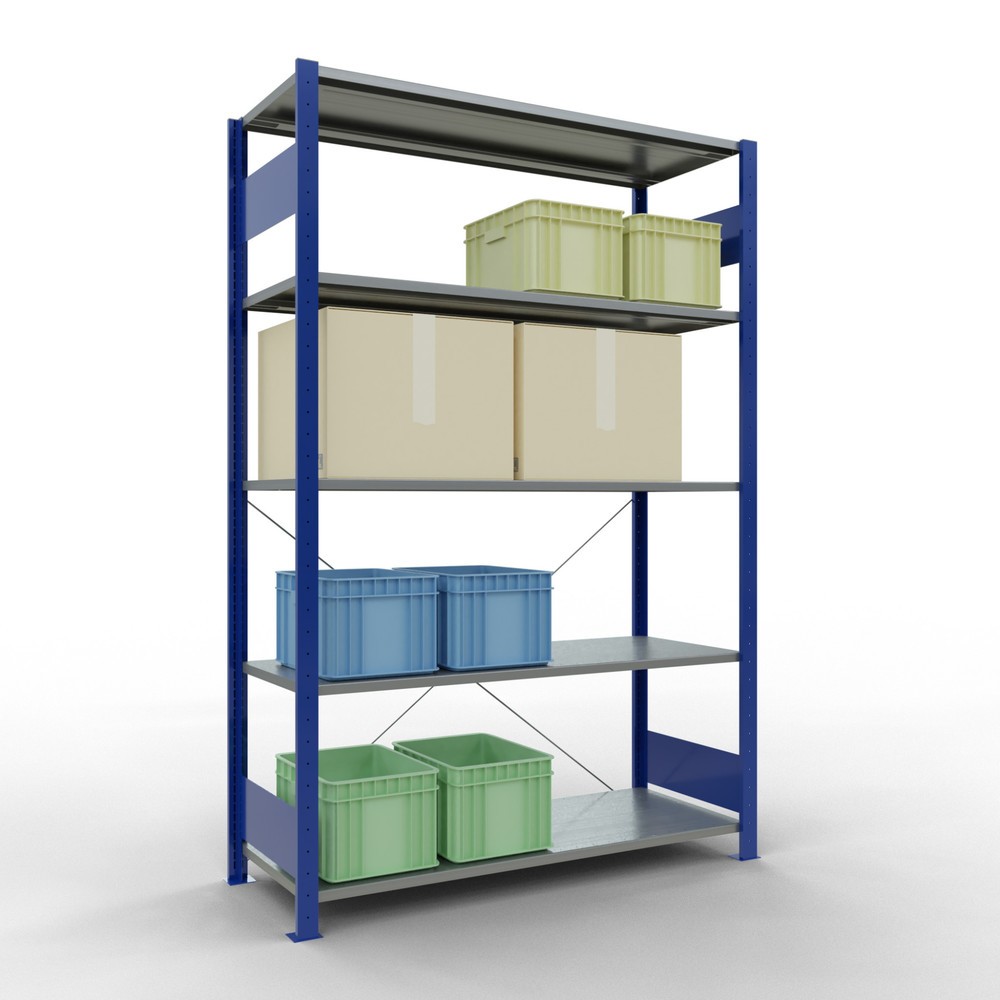 N° de l'image du produit 3 : SCHULTE Rayonnage à tablettes, bleu gentiane / galvanisé, avec 5 tablettes en tôle d’acier, charge par tablette 150 kg, HxlxP 2 000 x 1 360 x 536 mm