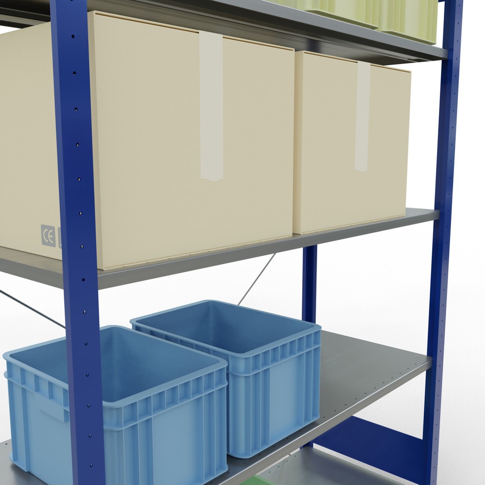 N° de l'image du produit 4 : SCHULTE Rayonnage à tablettes, bleu gentiane / galvanisé, avec 5 tablettes en tôle d’acier, charge par tablette 150 kg, HxlxP 2 000 x 1 360 x 536 mm