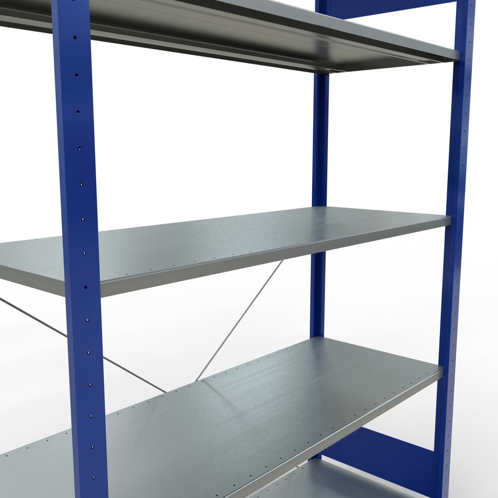 N° de l'image du produit 5 : SCHULTE Rayonnage à tablettes, bleu gentiane / galvanisé, avec 5 tablettes en tôle d’acier, charge par tablette 150 kg, HxlxP 2 000 x 1 360 x 536 mm