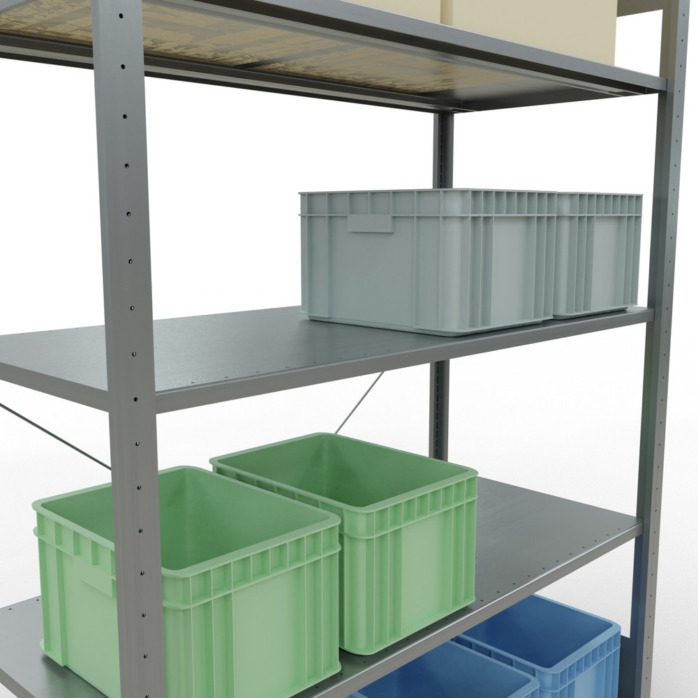 N° de l'image du produit 4 : SCHULTE Rayonnage à tablettes galvanisé avec 5 tablettes en tôle d’acier, charge par tablette 150 kg, HxlxP 2 000 x 1 360 x 636 mm