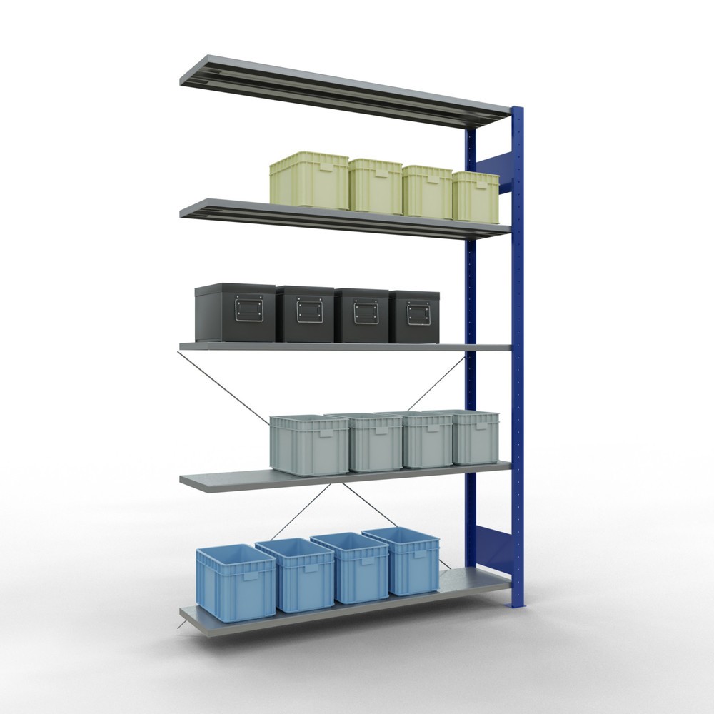 N° de l'image du produit 3 : Rayonnage à tablettes SCHULTE, système enfichable, travée auxiliaire, CT 150 kg, bleu gentiane/galvanisé, H x l x P 2 000 x 1 300 x 300 mm
