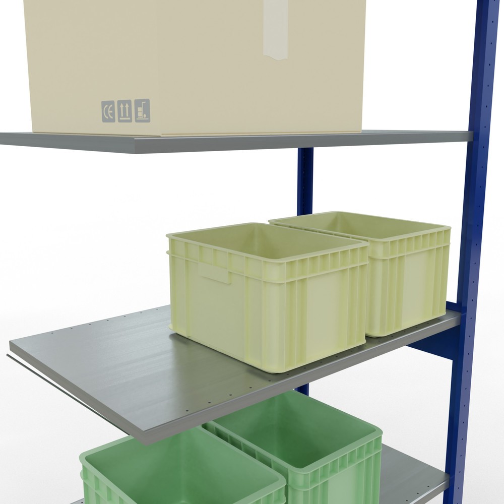N° de l'image du produit 3 : Rayonnage à tablettes SCHULTE, système enfichable, travée auxiliaire, CT 150 kg, bleu gentiane/galvanisé, H x l x P 2 500 x 1 000 x 600 mm