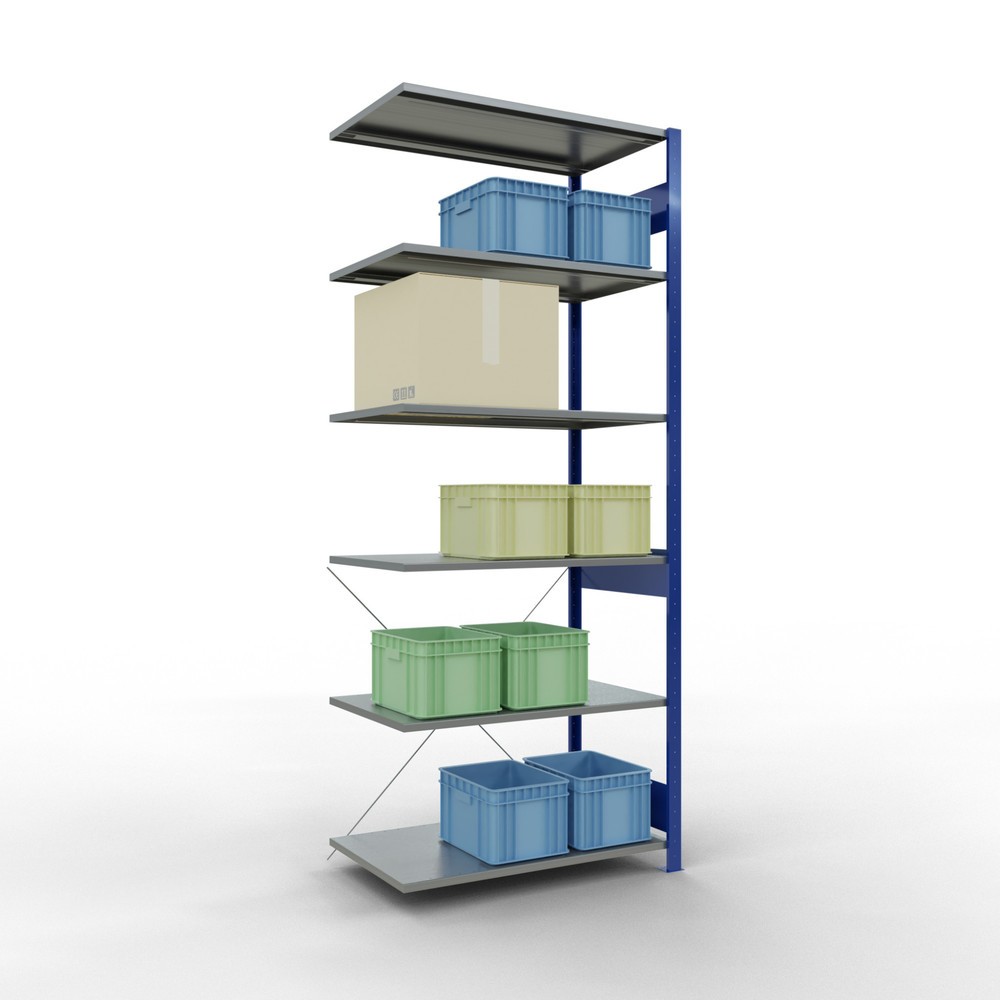 N° de l'image du produit 4 : Rayonnage à tablettes SCHULTE, système enfichable, travée auxiliaire, CT 150 kg, bleu gentiane/galvanisé, H x l x P 2 500 x 1 000 x 600 mm