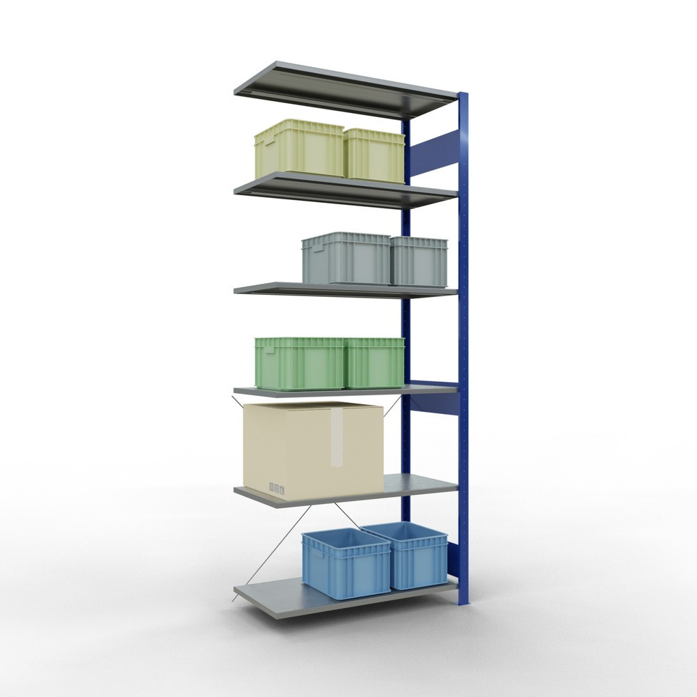 N° de l'image du produit 4 : Rayonnage à tablettes SCHULTE, système enfichable, travée auxiliaire, CT 150 kg, bleu gentiane/galvanisé, H x l x P 2 500 x 1 000 x 500 mm