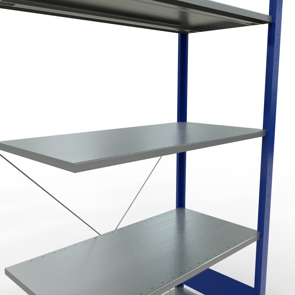 N° de l'image du produit 2 : Rayonnage à tablettes SCHULTE, système enfichable, travée auxiliaire, CT 150 kg, bleu gentiane/galvanisé, H x l x P 2 000 x 1 000 x 500 mm