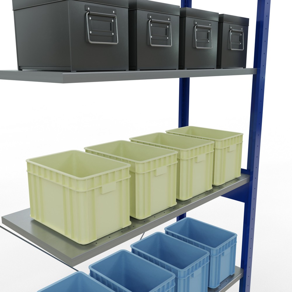 N° de l'image du produit 3 : Rayonnage à tablettes SCHULTE, système enfichable, travée auxiliaire, CT 150 kg, bleu gentiane/galvanisé, H x l x P 2 500 x 1 000 x 400 mm