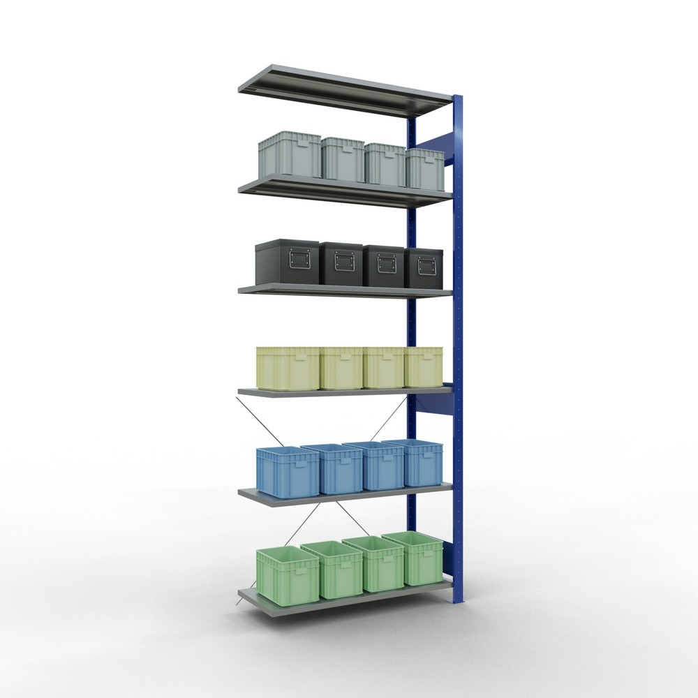 N° de l'image du produit 4 : Rayonnage à tablettes SCHULTE, système enfichable, travée auxiliaire, CT 150 kg, bleu gentiane/galvanisé, H x l x P 2 500 x 1 000 x 400 mm
