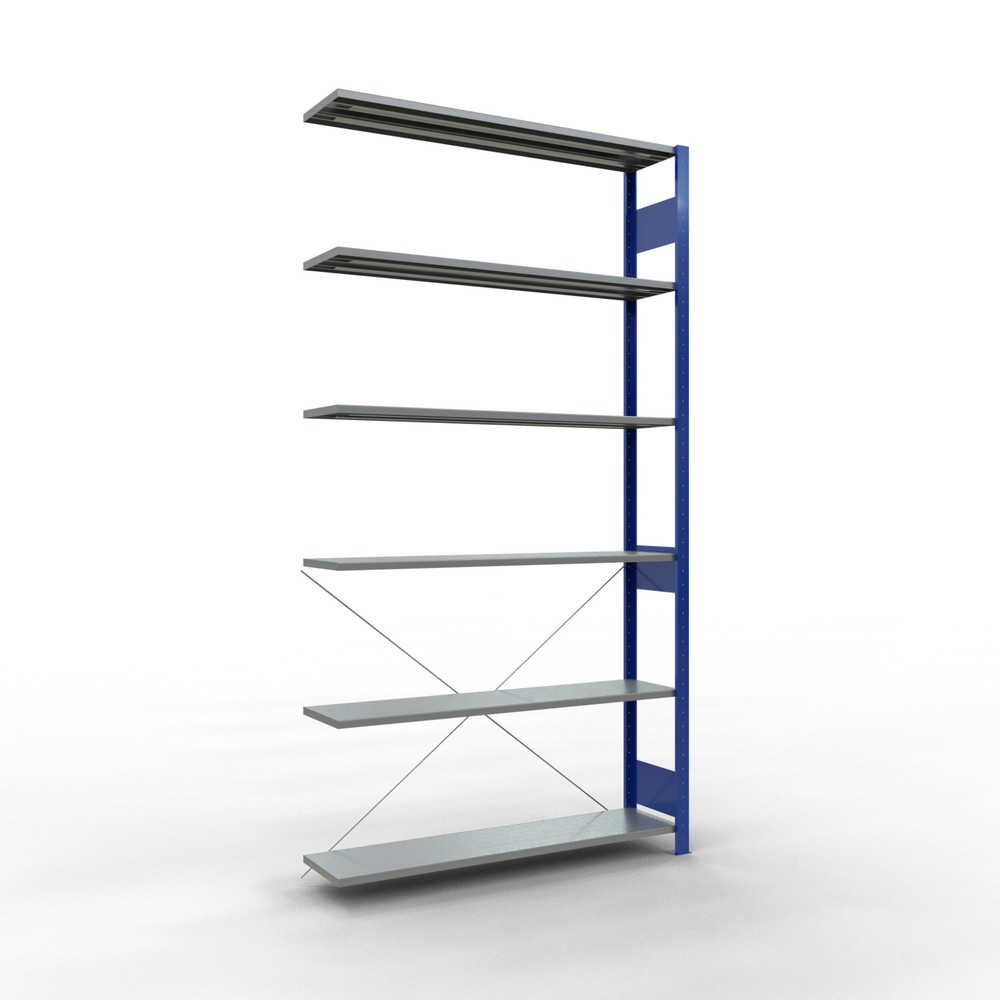 Illustration du produit: Rayonnage à tablettes SCHULTE, système enfichable, travée auxiliaire, CT 150 kg, bleu gentiane/galvanisé, H x l x P 2 500 x 1 300 x 300 mm