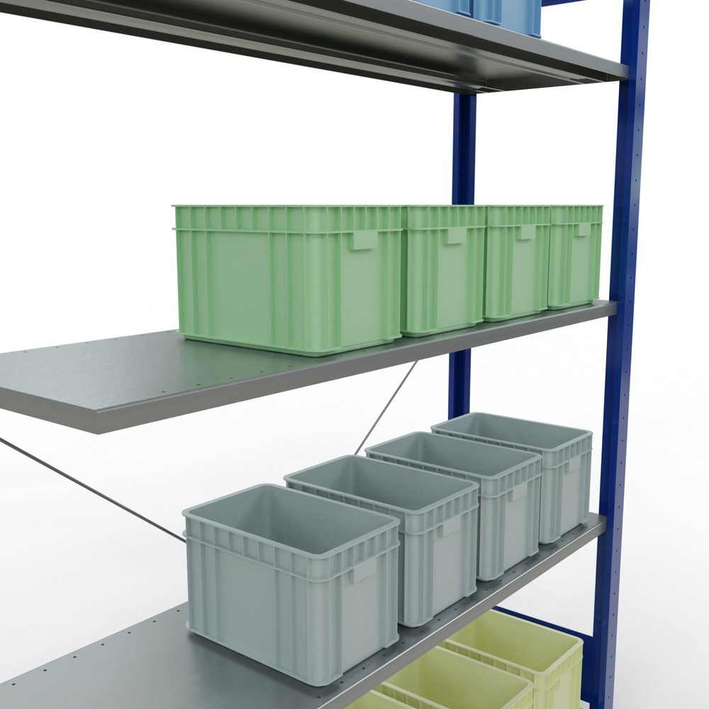 N° de l'image du produit 4 : Rayonnage à tablettes SCHULTE, système enfichable, travée auxiliaire, CT 150 kg, bleu gentiane/galvanisé, H x l x P 2 000 x 1 300 x 400 mm