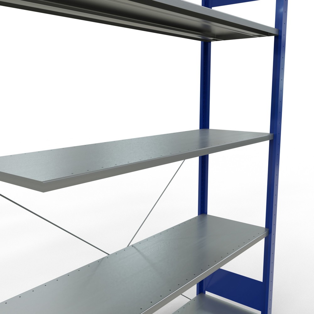 N° de l'image du produit 5 : Rayonnage à tablettes SCHULTE, système enfichable, travée auxiliaire, CT 150 kg, bleu gentiane/galvanisé, H x l x P 2 000 x 1 300 x 400 mm