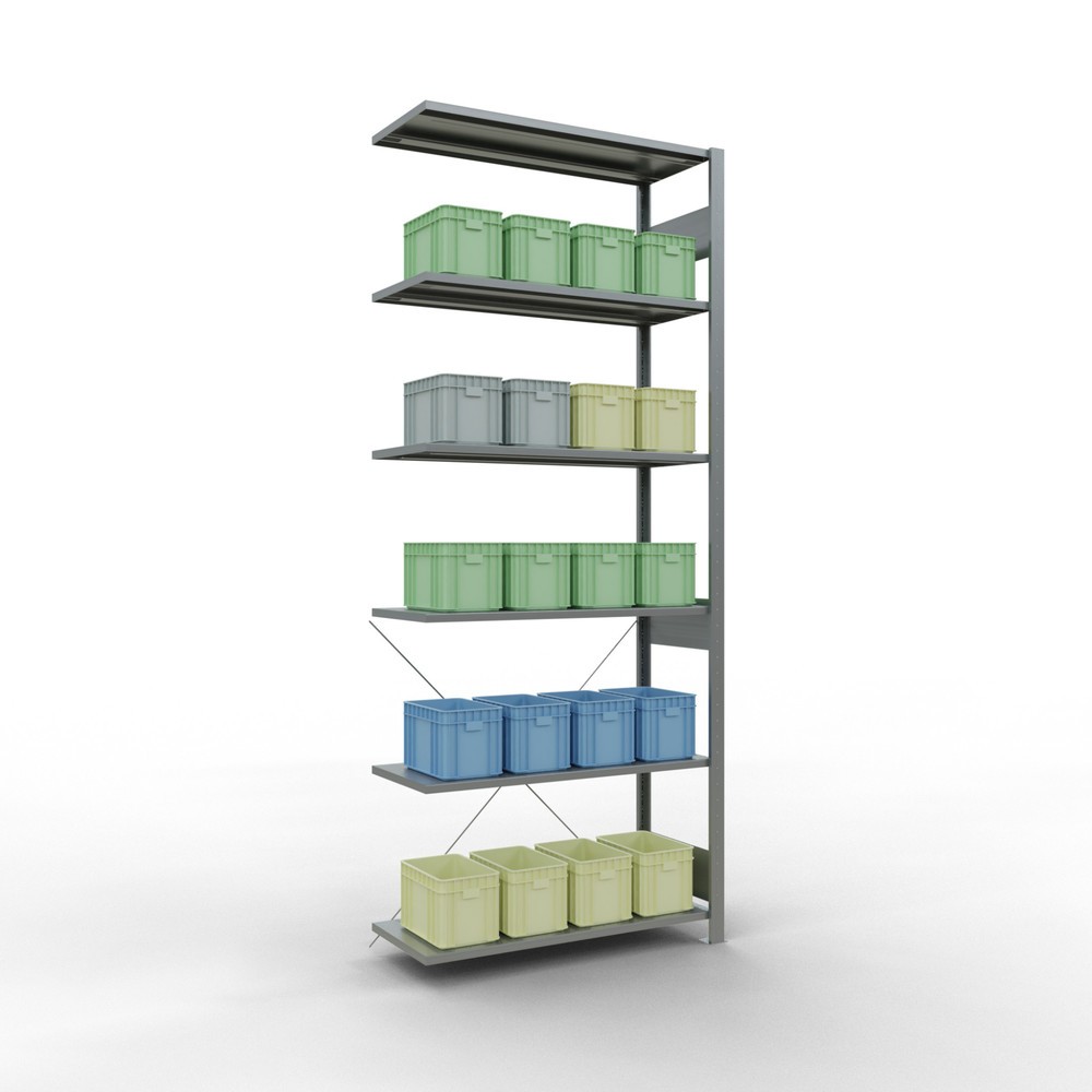 N° de l'image du produit 3 : Rayonnage à tablettes SCHULTE, système enfichable, travée auxiliaire, CT 150 kg, galvanisé, H x l x P 2 500 x 1 000 x 400 mm