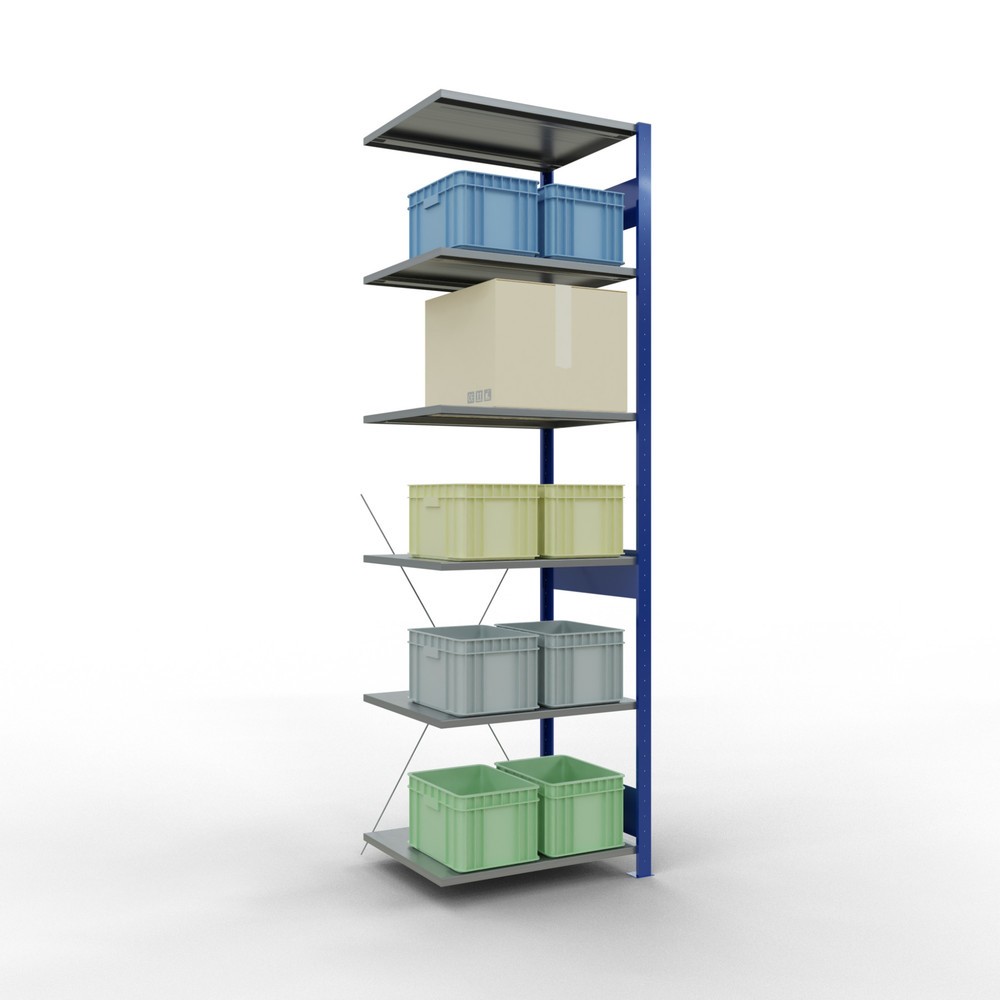 N° de l'image du produit 3 : Rayonnage à tablettes SCHULTE, travée auxiliaire, bleu gentiane/galvanisé, CT 150 kg, HxlxP 2 500 x 750 x 600 mm