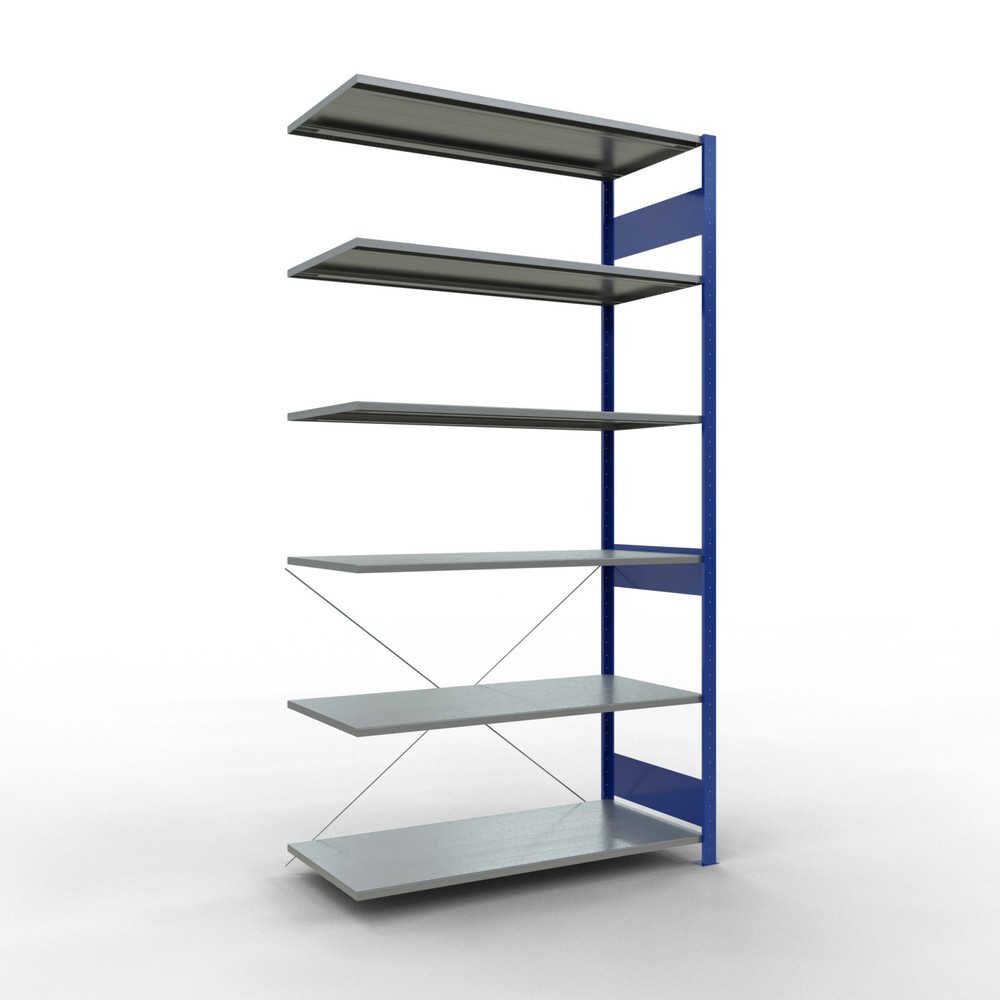 Illustration du produit: Rayonnage à tablettes SCHULTE, travée auxiliaire, bleu gentiane/galvanisé, CT 150 kg, HxlxP 2 500 x 1 300 x 600 mm