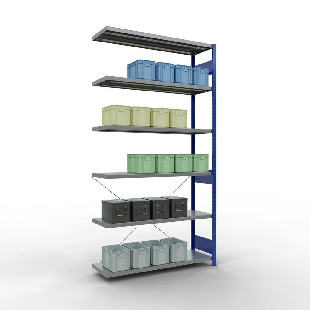 N° de l'image du produit 3 : Rayonnage à tablettes SCHULTE, travée auxiliaire, bleu gentiane/galvanisé, CT 250 kg, HxlxP 2 500 x 1 300 x 400 mm