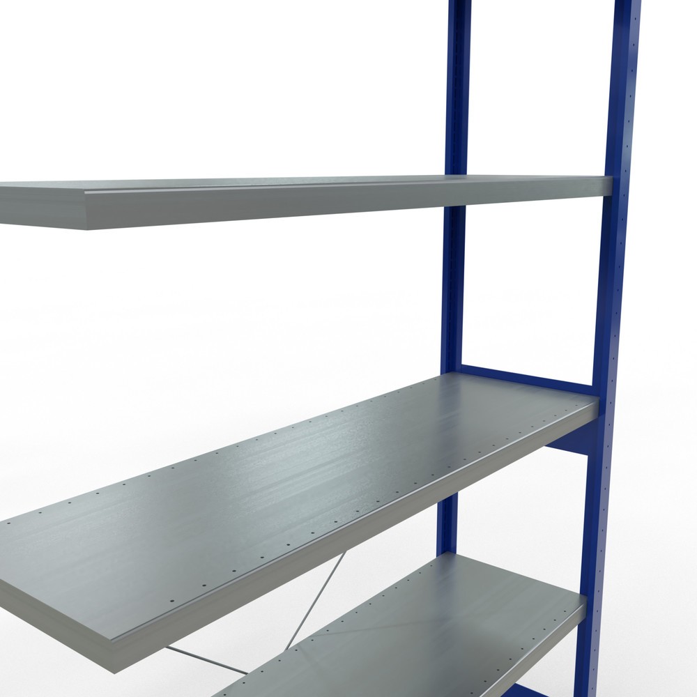 N° de l'image du produit 5 : Rayonnage à tablettes SCHULTE, travée auxiliaire, bleu gentiane/galvanisé, CT 250 kg, HxlxP 2 500 x 1 300 x 400 mm