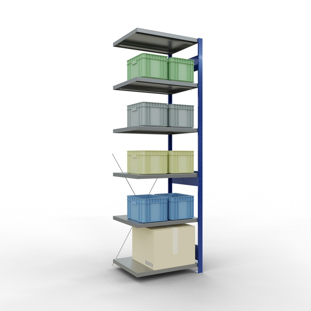 N° de l'image du produit 3 : Rayonnage à tablettes SCHULTE, travée auxiliaire, bleu gentiane/galvanisé, CT 250 kg, HxlxP 2 500 x 750 x 600 mm