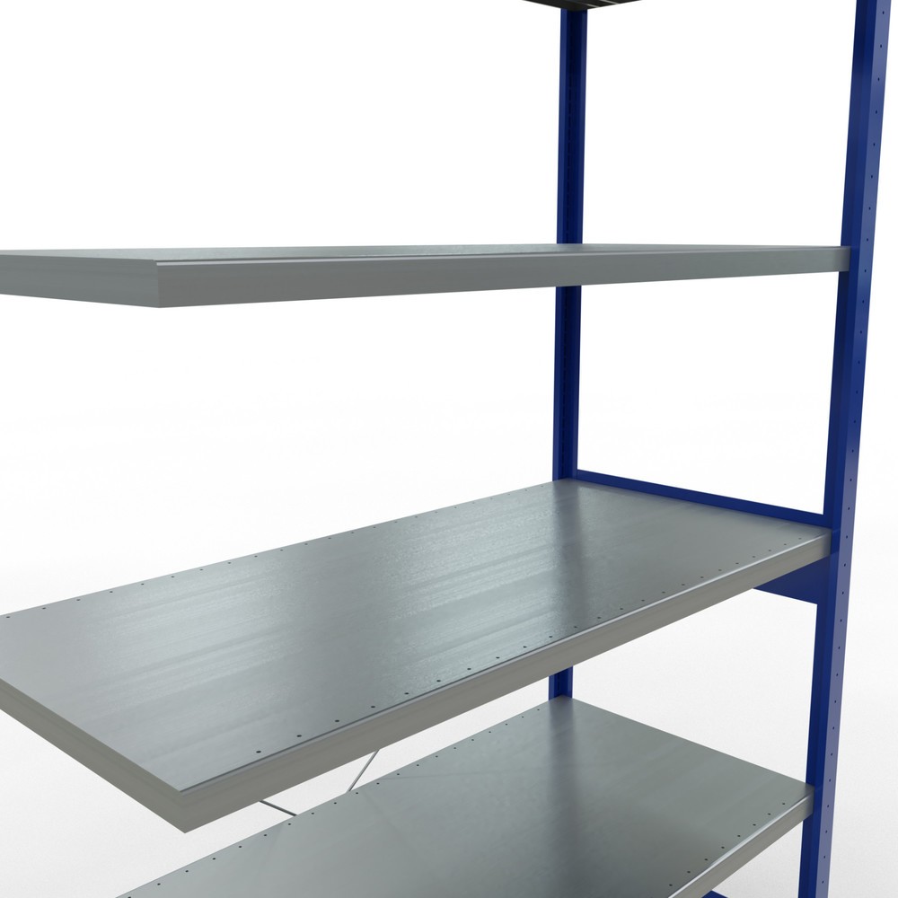 N° de l'image du produit 5 : Rayonnage à tablettes SCHULTE, travée auxiliaire, bleu gentiane/galvanisé, CT 250 kg, HxlxP 2 500 x 1 300 x 600 mm