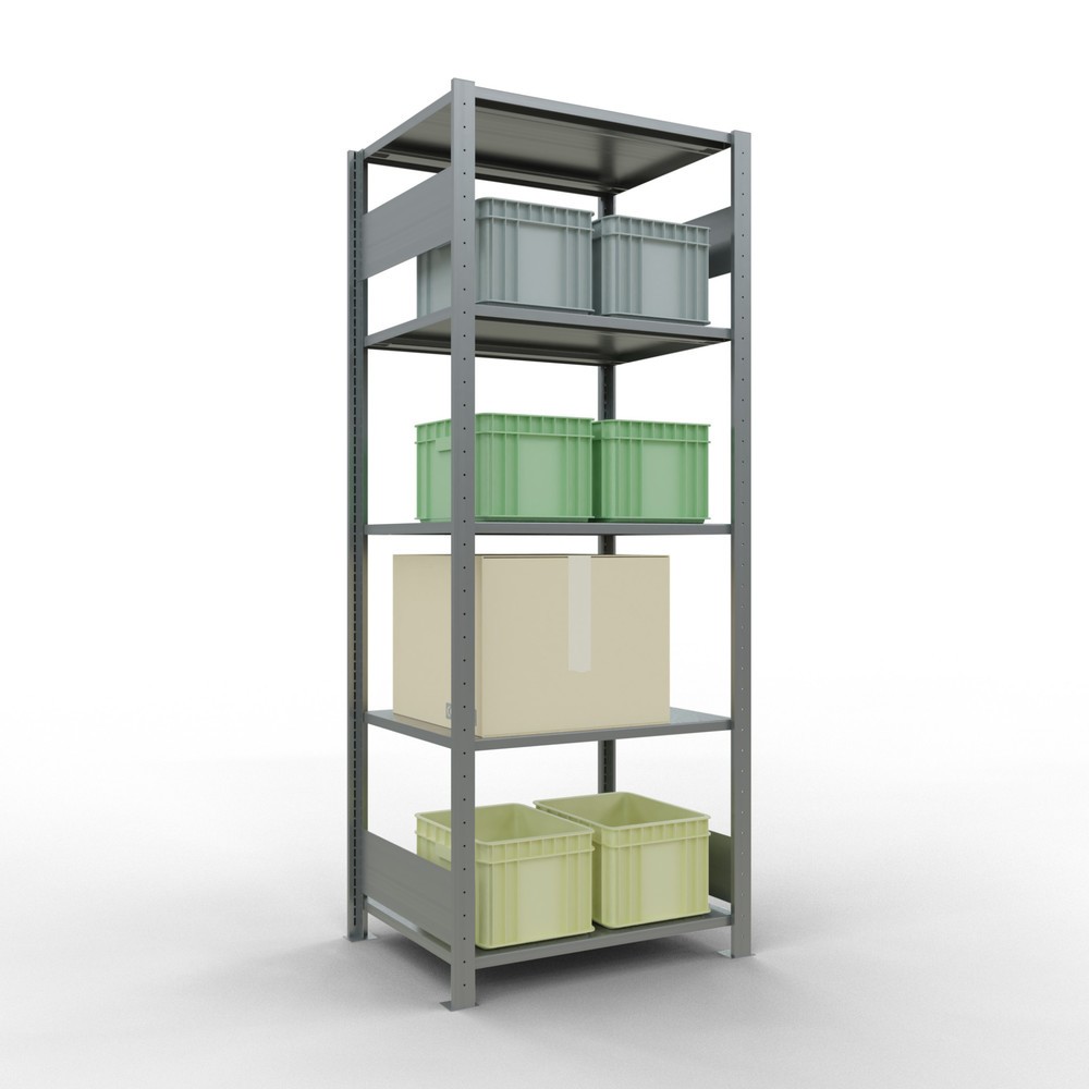 N° de l'image du produit 2 : SCHULTE Rayonnage à tablettes galvanisé avec 5 tablettes en tôle d’acier, charge par tablette 150 kg, HxlxP 2 000 x 810 x 636 mm