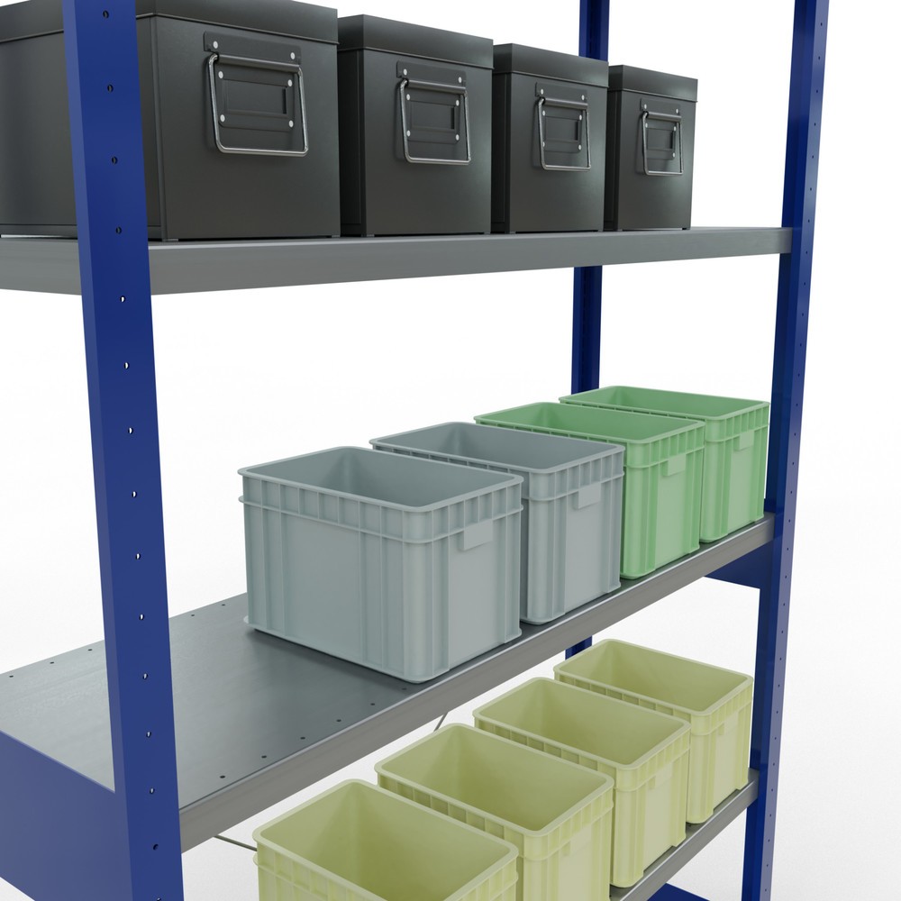 N° de l'image du produit 4 : SCHULTE Rayonnage à tablettes, bleu gentiane / galvanisé, charge par tablette 250 kg, HxlxP 2 500 x 1 360 x 436 mm