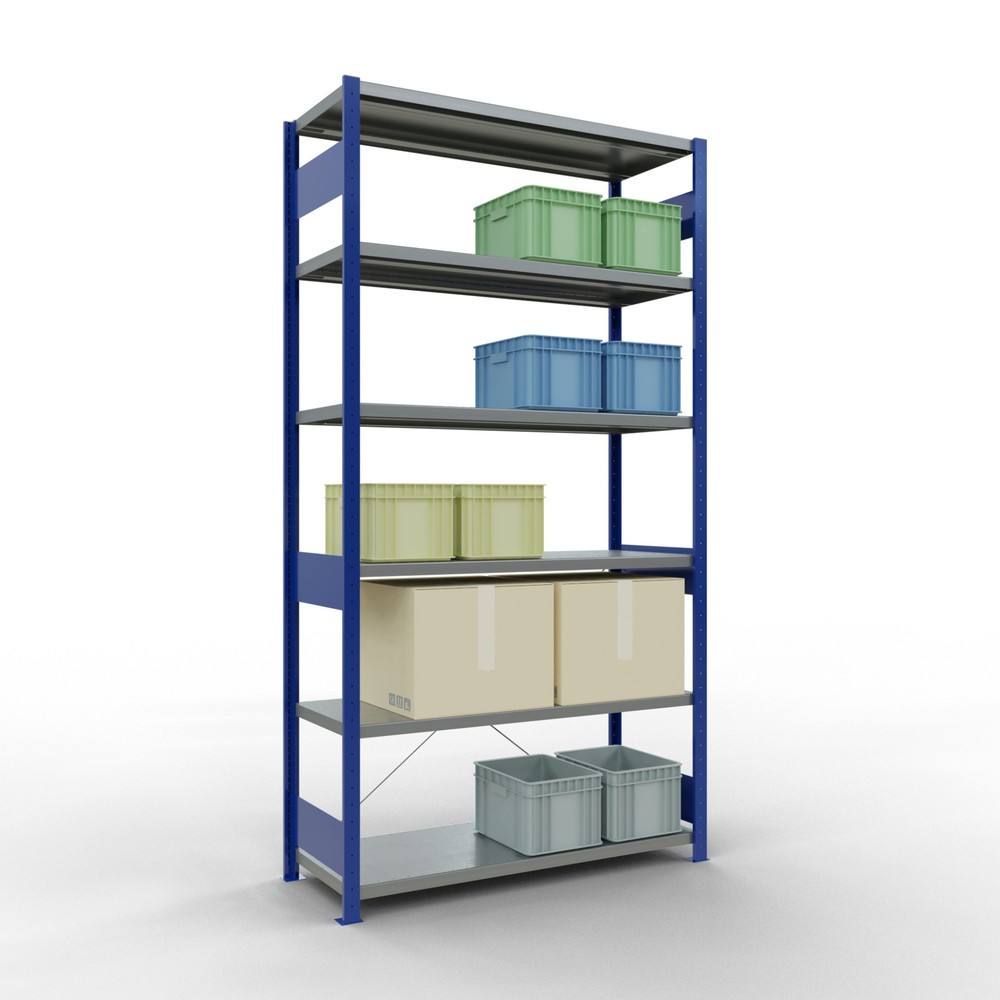 N° de l'image du produit 3 : SCHULTE Rayonnage à tablettes, bleu gentiane / galvanisé, charge par tablette 250 kg, HxlxP 2 500 x 1 360 x 536 mm