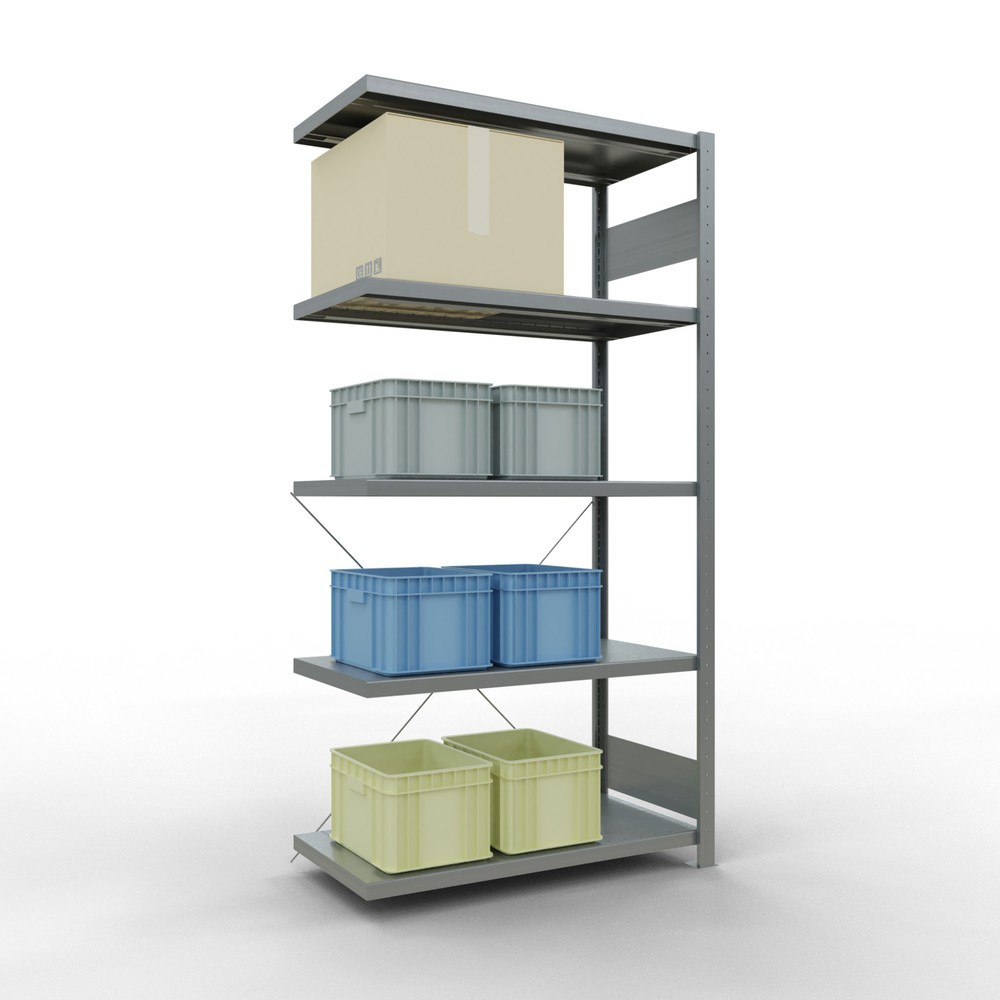 N° de l'image du produit 3 : Rayonnage à tablettes SCHULTE, montage par enfichage, travée auxiliaire, charge par tablette 330 kg, galvanisé, HxlxP 2000 x 1000 x 500 mm