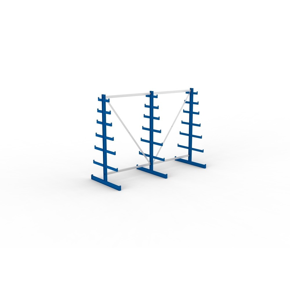 N° de l'image du produit 2 : Kit complet de rayonnage cantilever META, double accès, capacité de charge par bras 150 kg, H x l x P 2 000 x 2 755 x 1 090 mm, 3 montants