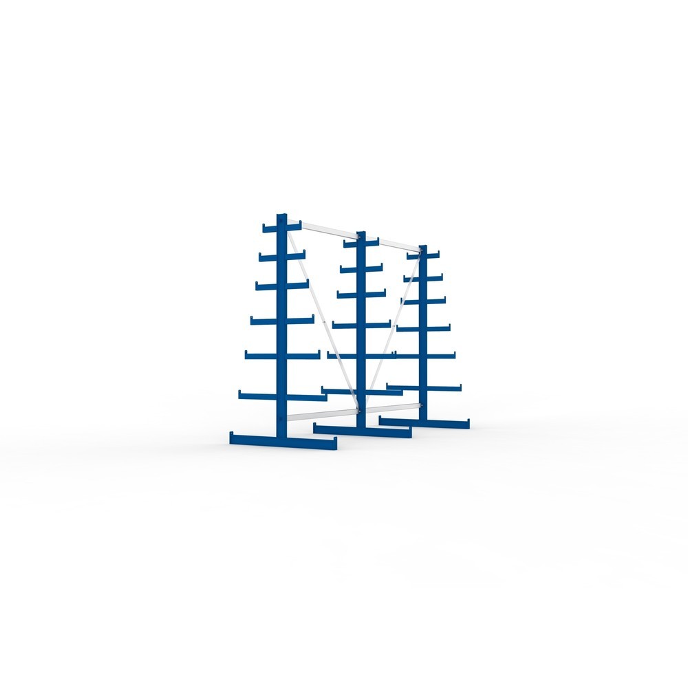 N° de l'image du produit 4 : Kit complet de rayonnage cantilever META, double accès, capacité de charge par bras 150 kg, H x l x P 2 000 x 2 755 x 1 090 mm, 3 montants