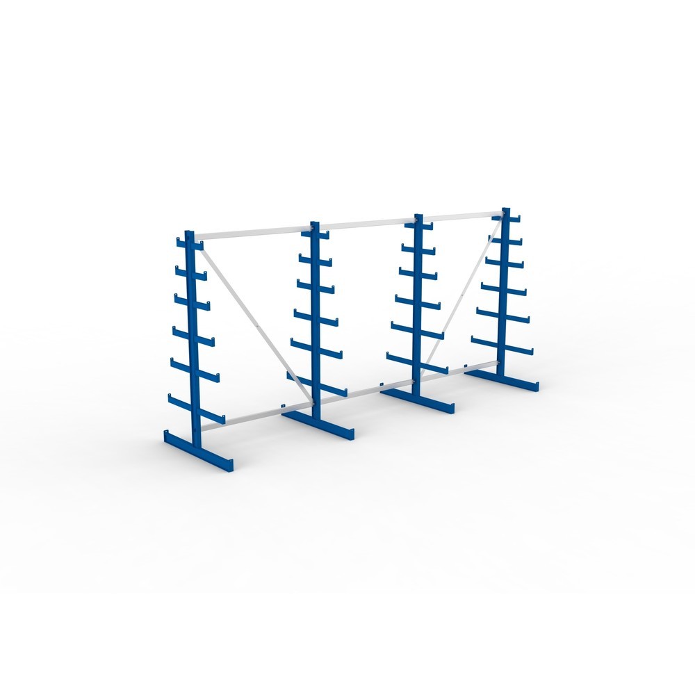 N° de l'image du produit 2 : Kit complet de rayonnage cantilever META, double accès, capacité de charge par bras 150 kg, H x l x P 2 000 x 4 105 x 1 090 mm, 4 montants