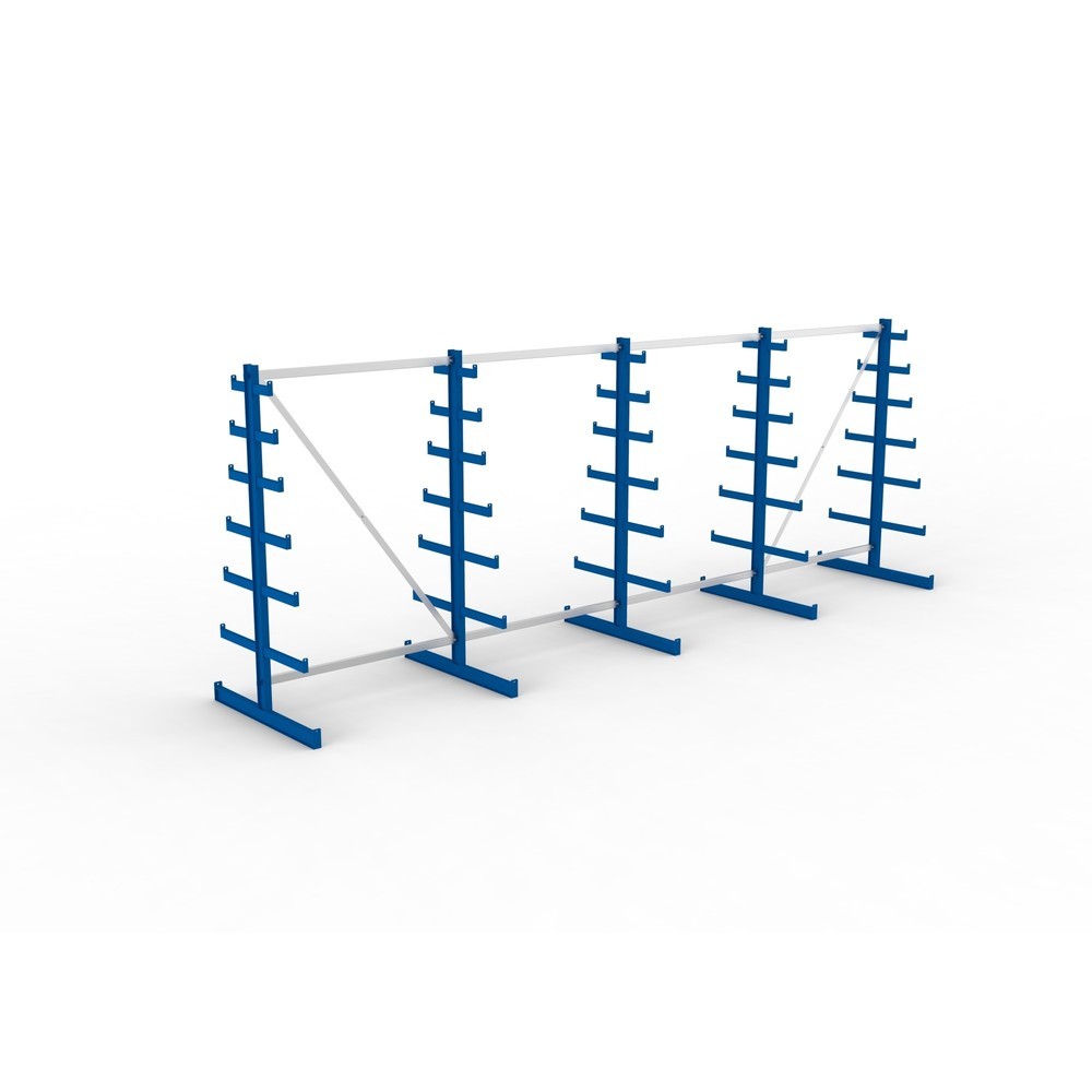 N° de l'image du produit 2 : Kit complet de rayonnage cantilever META, double accès, capacité de charge par bras 150 kg, H x l x P 2 000 x 5 455 x 1 090 mm, 5 montants